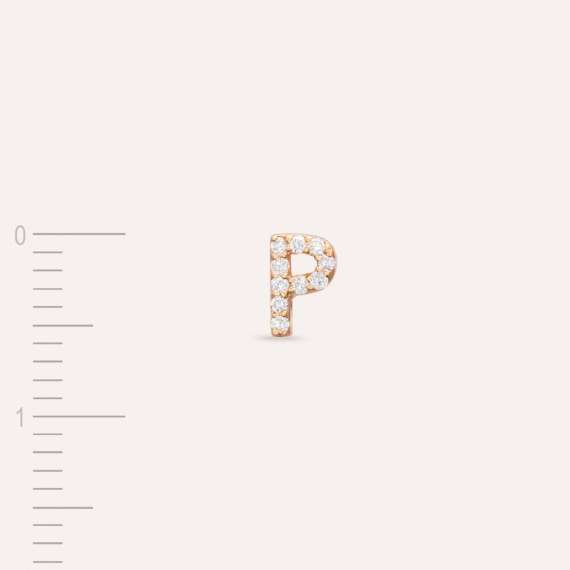 Diamond Rose Gold P Letter Mini Single Earring - 4