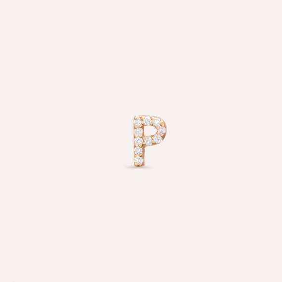 Diamond Rose Gold P Letter Mini Single Earring - 1
