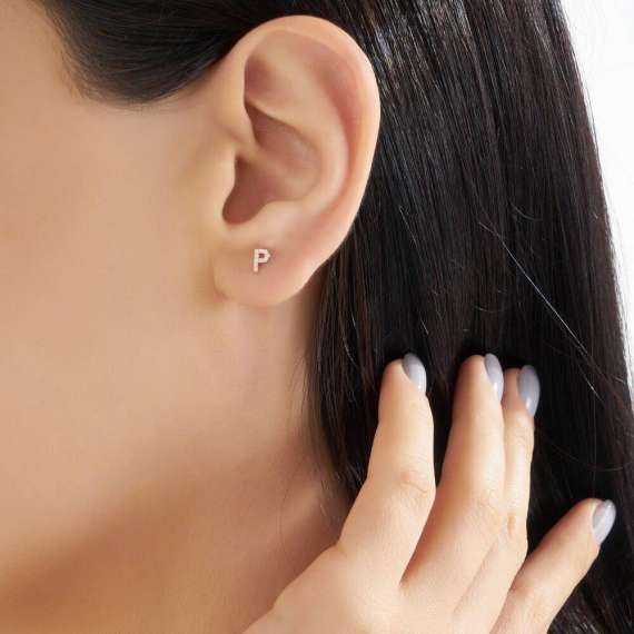 Diamond Rose Gold P Letter Mini Single Earring - 2