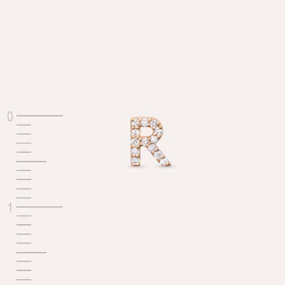 Diamond Rose Gold R Letter Mini Single Earring - 4