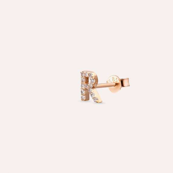 Diamond Rose Gold R Letter Mini Single Earring - 2