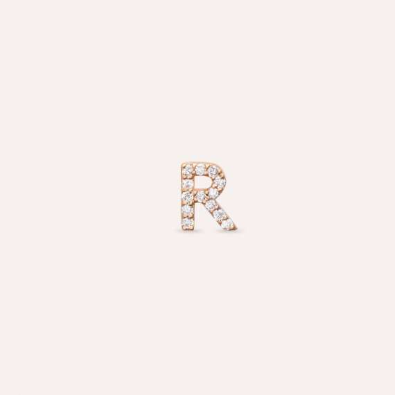Diamond Rose Gold R Letter Mini Single Earring - 1