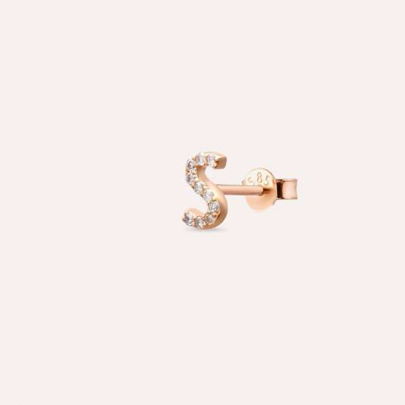 Diamond Rose Gold S Letter Mini Single Earring - 4