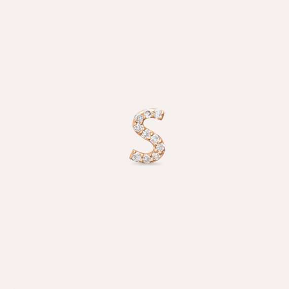 Diamond Rose Gold S Letter Mini Single Earring - 1