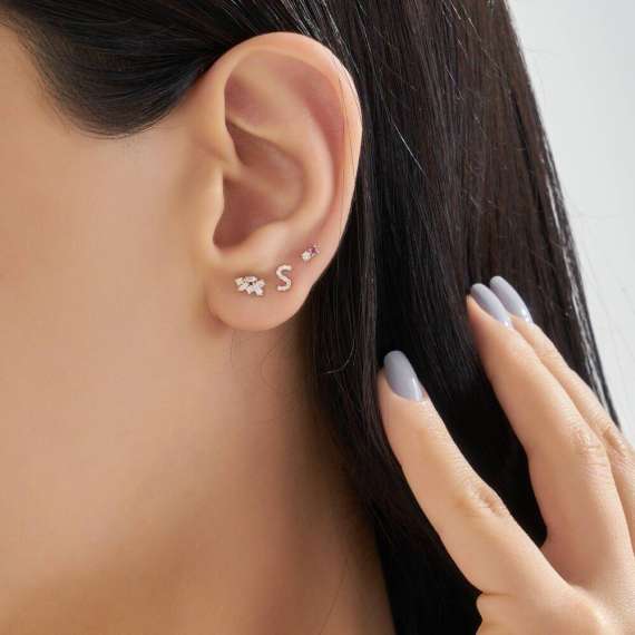 Diamond Rose Gold S Letter Mini Single Earring - 2