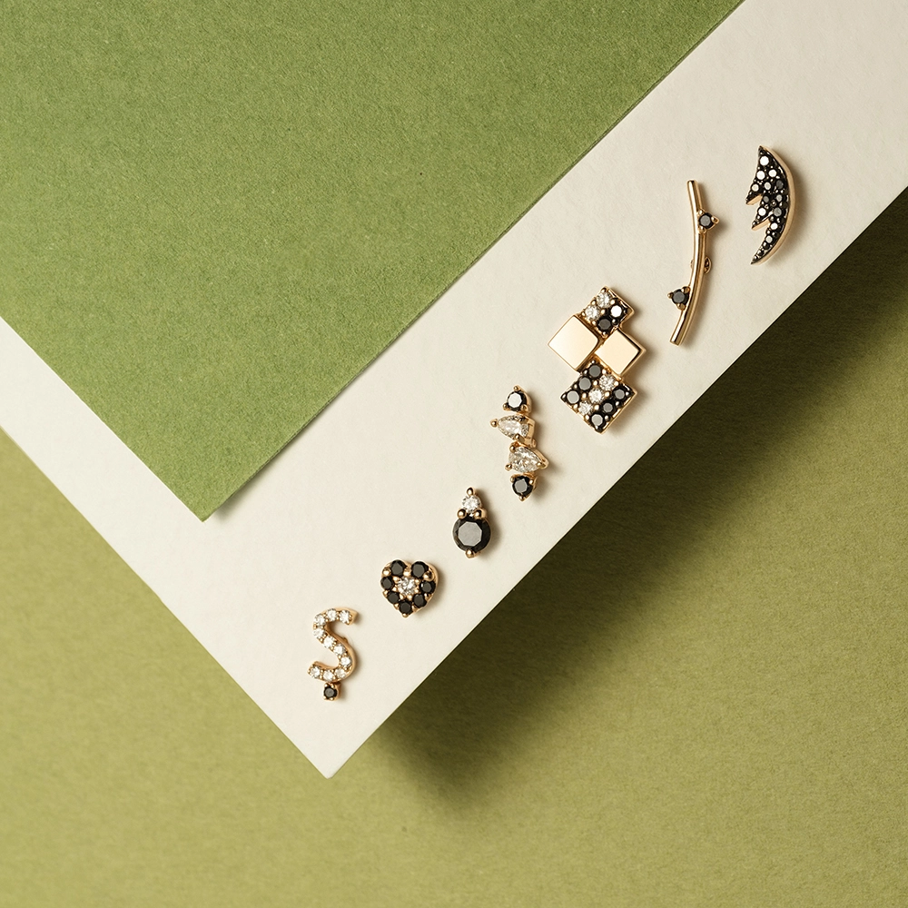 Diamond Rose Gold Ş Letter Mini Single Earring - 6