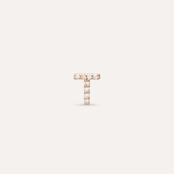 Diamond Rose Gold T Letter Mini Single Earring - 1