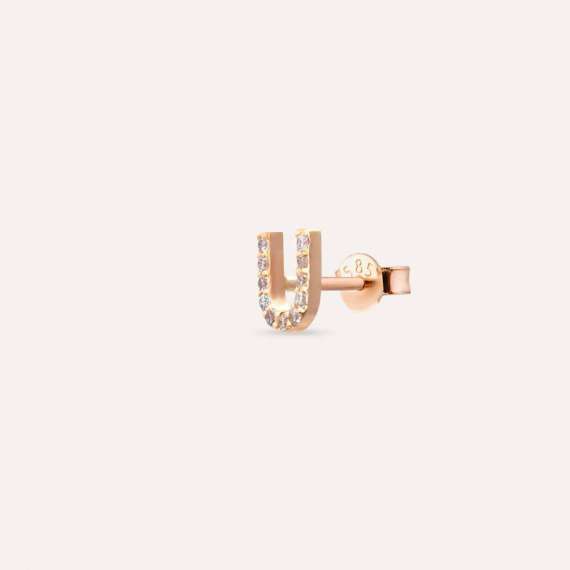 Diamond Rose Gold U Letter Mini Single Earring - 3