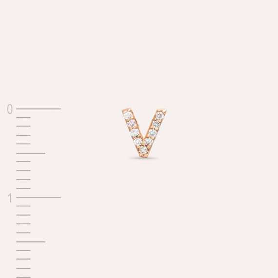 Diamond Rose Gold V Letter Mini Single Earring - 4