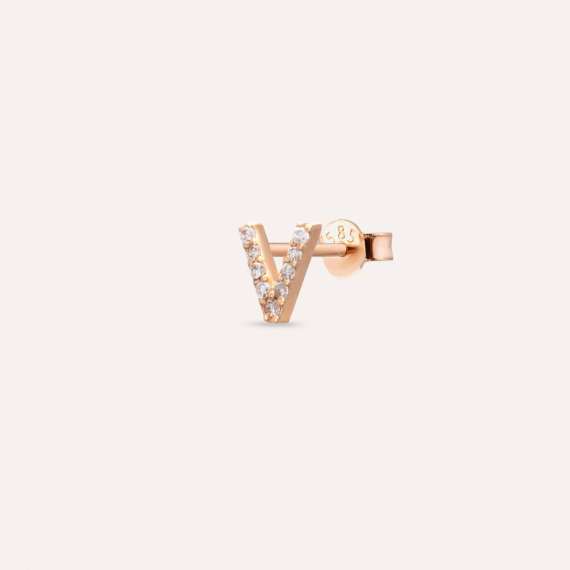 Diamond Rose Gold V Letter Mini Single Earring - 3