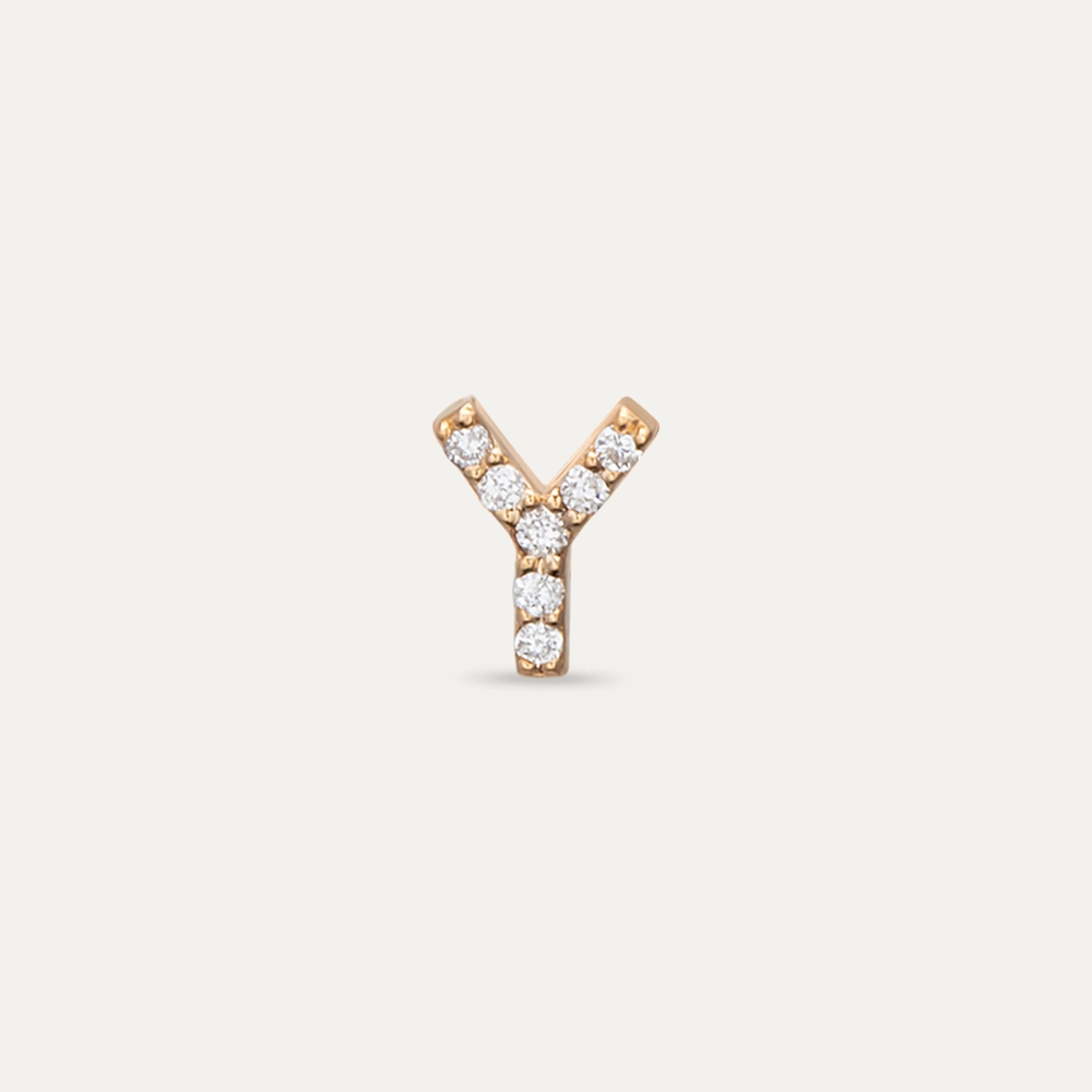 Diamond Rose Gold Y Letter Mini Single Earring - 1