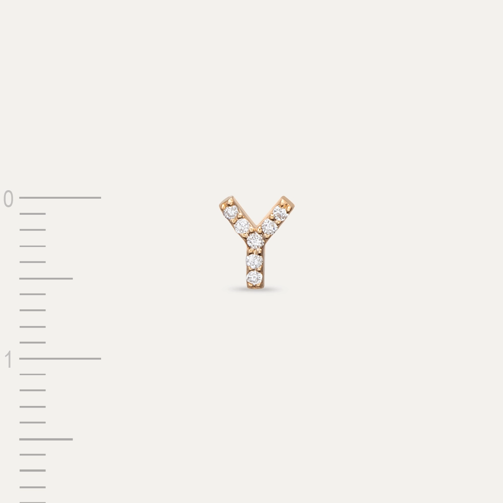 Diamond Rose Gold Y Letter Mini Single Earring - 4