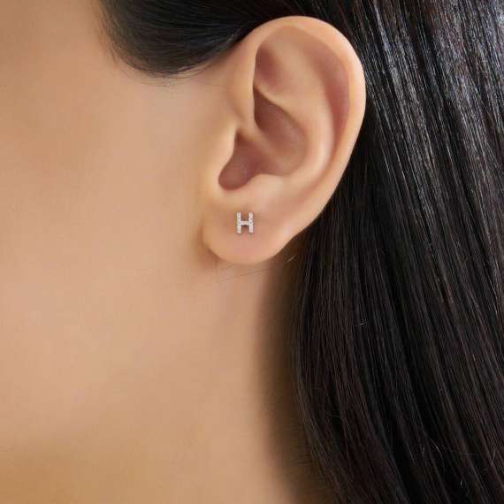 Diamond White Gold H Letter Mini Single Earring - 2