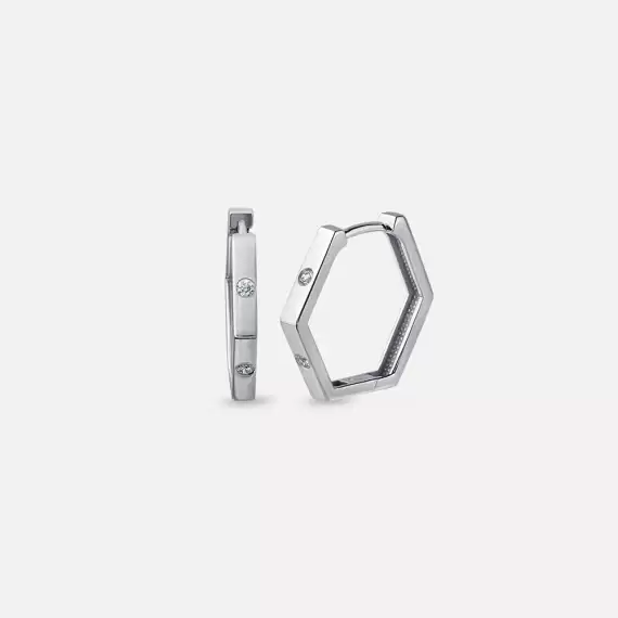Diamond White Gold Hexagon Earring - 3