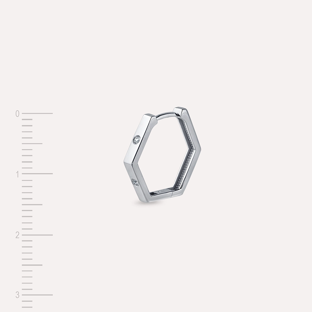 Diamond White Gold Hexagon Earring - 5