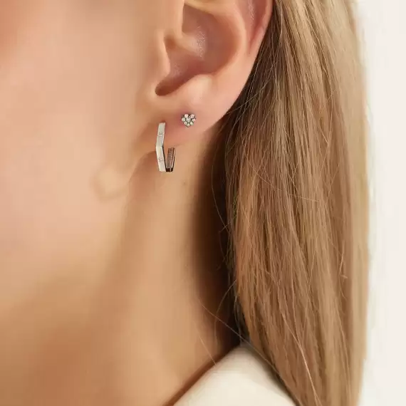 Diamond White Gold Hexagon Earring - 6