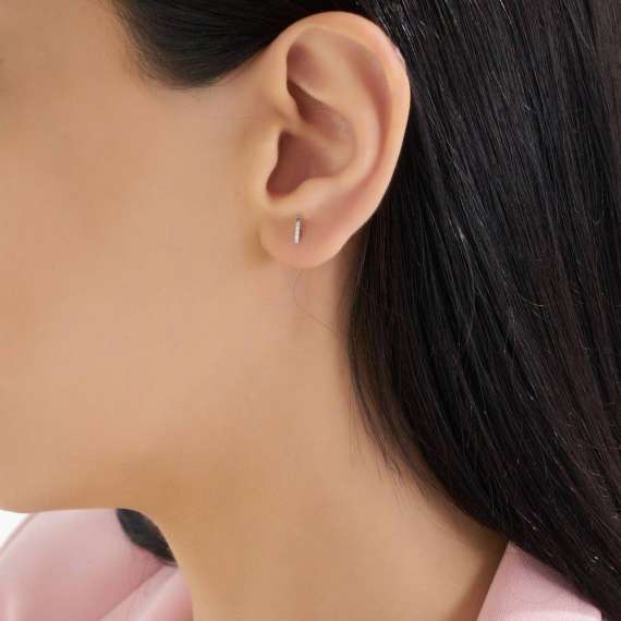 Diamond White Gold İ Letter Mini Single Earring - 2