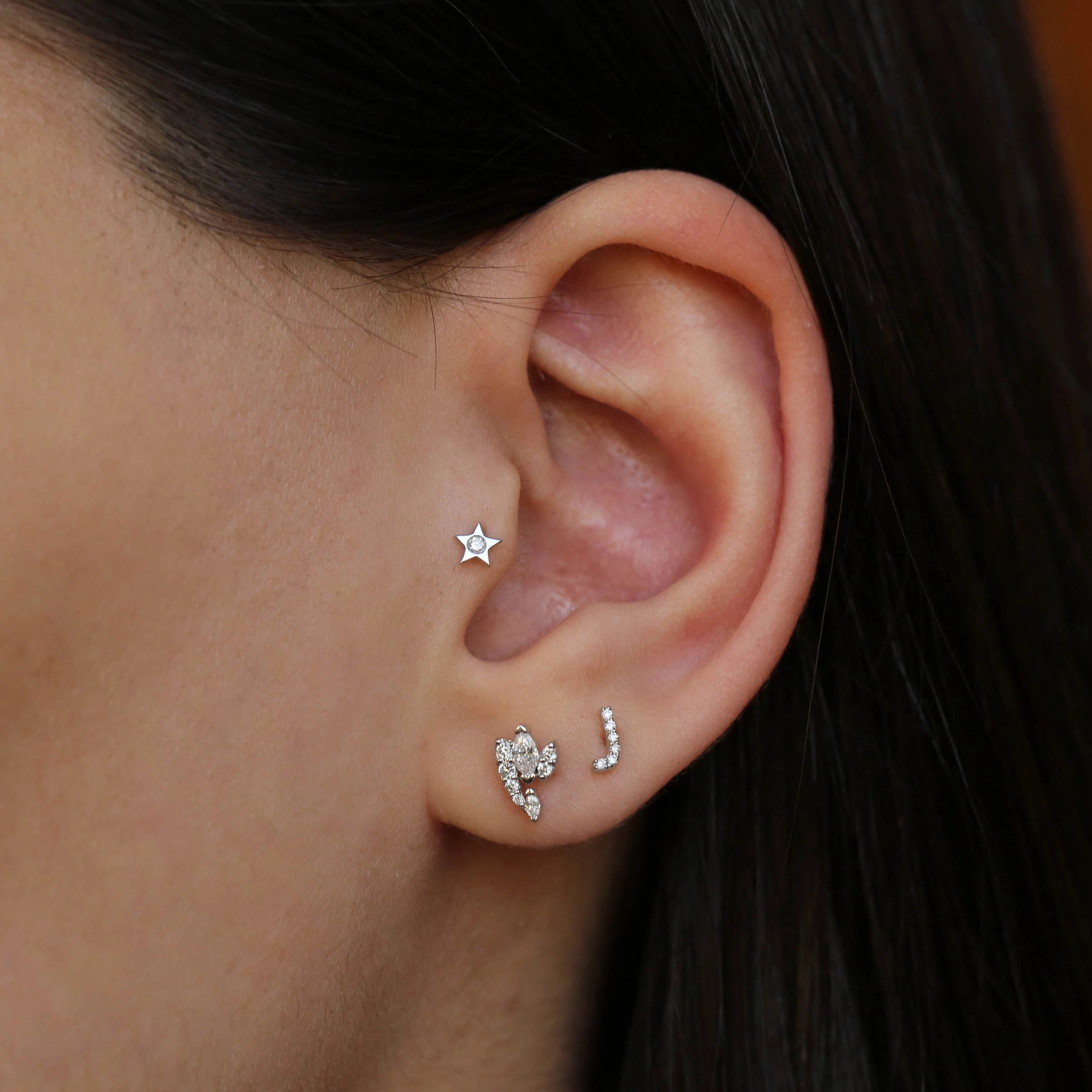 Diamond White Gold J Letter Mini Single Earring - 2