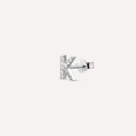 Diamond White Gold K Letter Mini Single Earring - 4