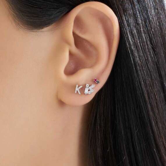 Diamond White Gold K Letter Mini Single Earring - 2