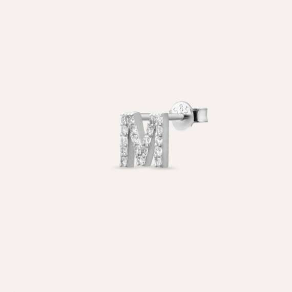 Diamond White Gold M Letter Mini Single Earring - 3