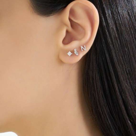 Diamond White Gold N Letter Mini Single Earring - 4