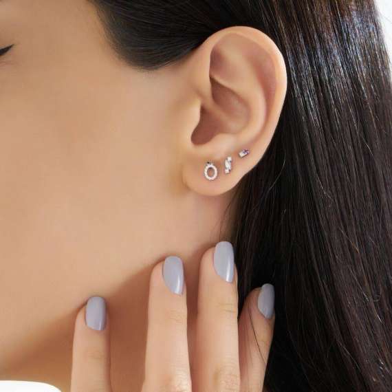 Diamond White Gold Ö Letter Mini Single Earring - 2