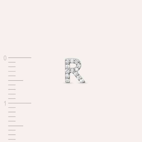 Diamond White Gold R Letter Mini Single Earring - 4