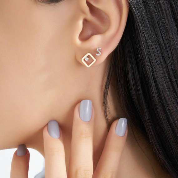 Diamond White Gold S Letter Mini Single Earring - 2