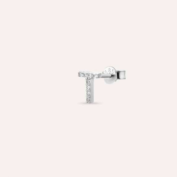 Diamond White Gold T Letter Mini Single Earring - 3