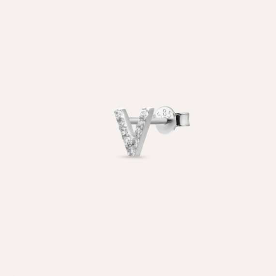 Diamond White Gold V Letter Mini Single Earring - 3