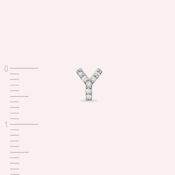 Diamond White Gold Y Letter Mini Single Earring - 4