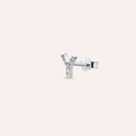 Diamond White Gold Y Letter Mini Single Earring - 3