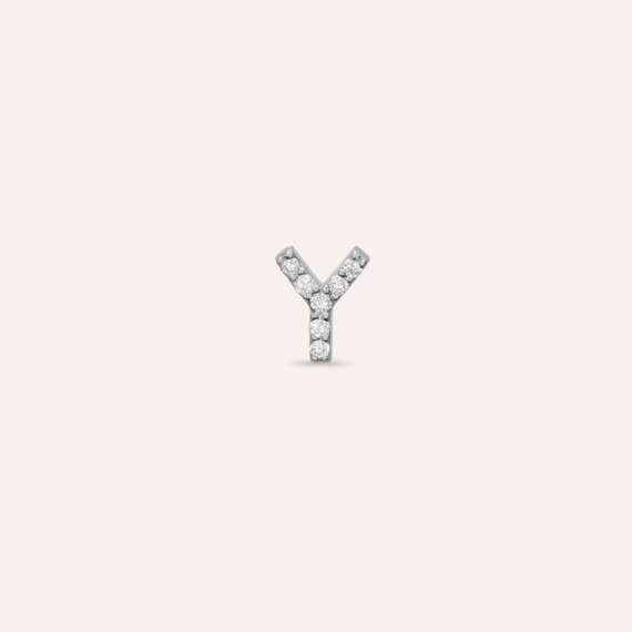 Diamond White Gold Y Letter Mini Single Earring - 1