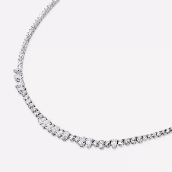 Diana 8.92 CT Pear Cut Diamond White Gold Necklace - 4
