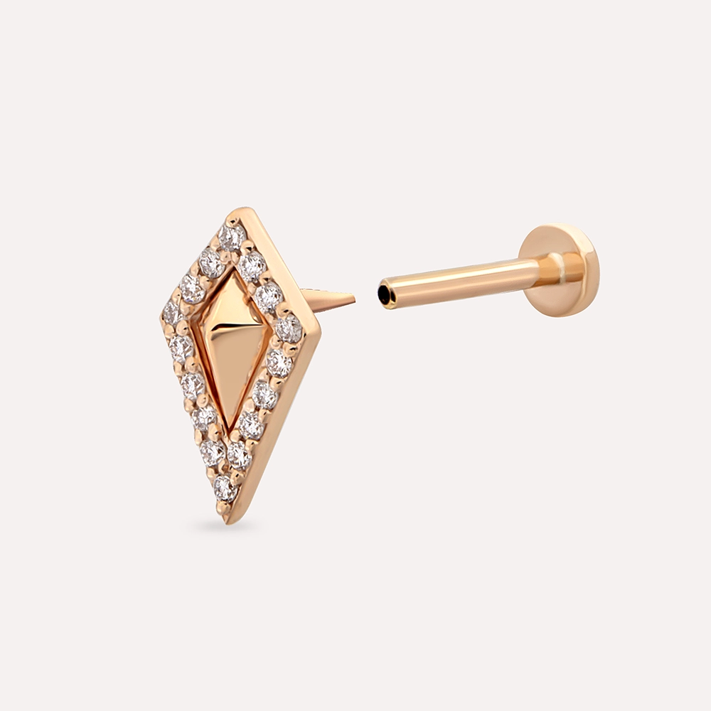 Diya Pırlanta Taşlı Rose Altın Piercing - 3