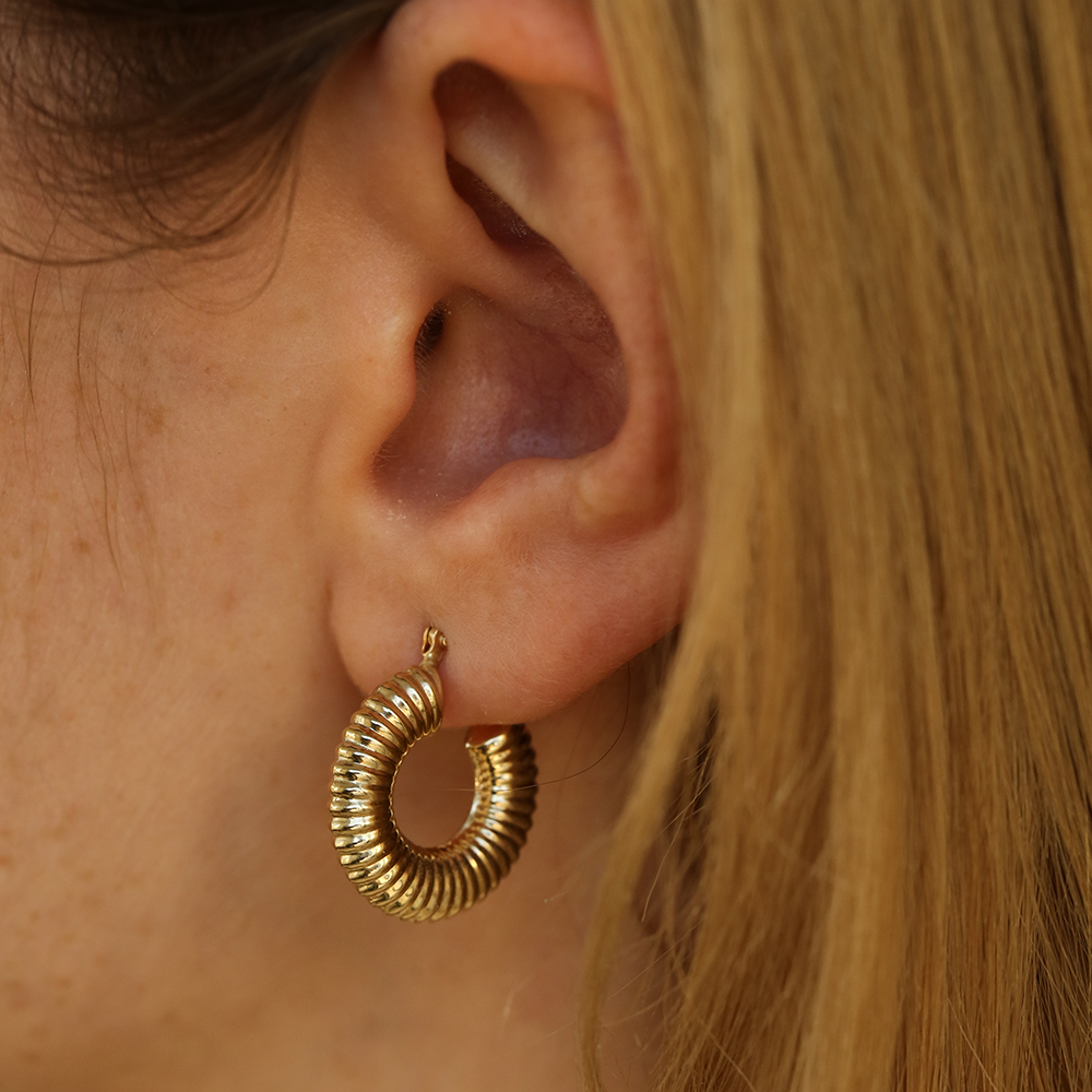 Dome Yellow Gold Hoop Earring - 1