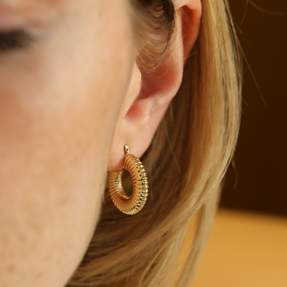 Dome Yellow Gold Hoop Earring - 4