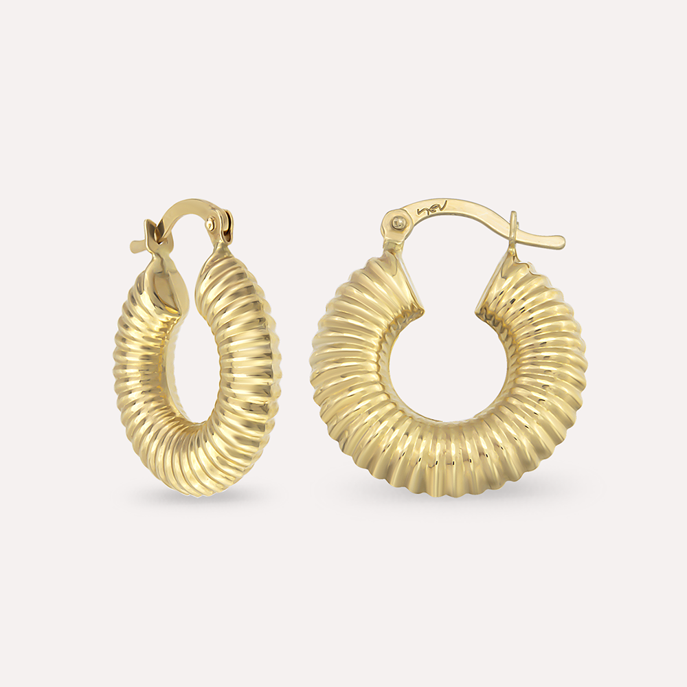 Dome Yellow Gold Hoop Earring - 2