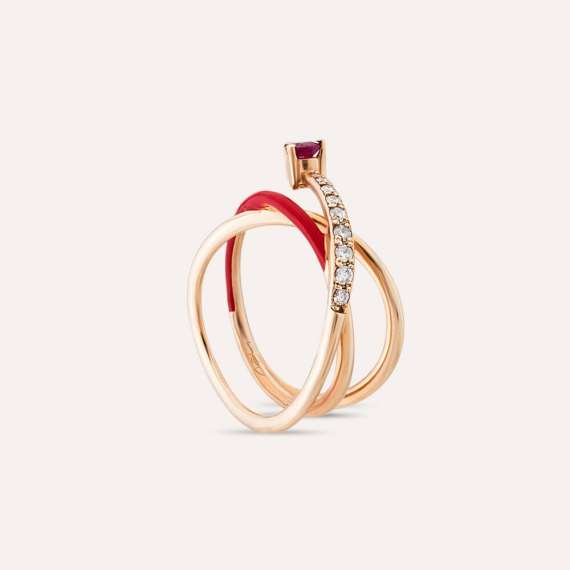 Donel 0.45 CT Ruby and Diamond Red Enamel Ring - 5