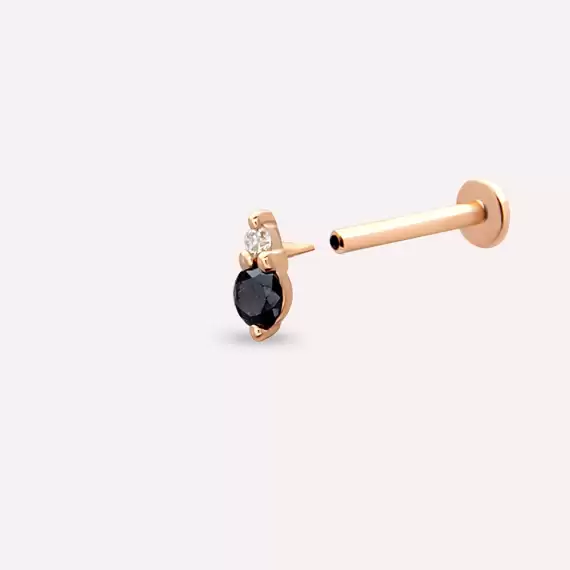 Dots Siyah Pırlanta Taşlı Rose Altın Piercing - 5