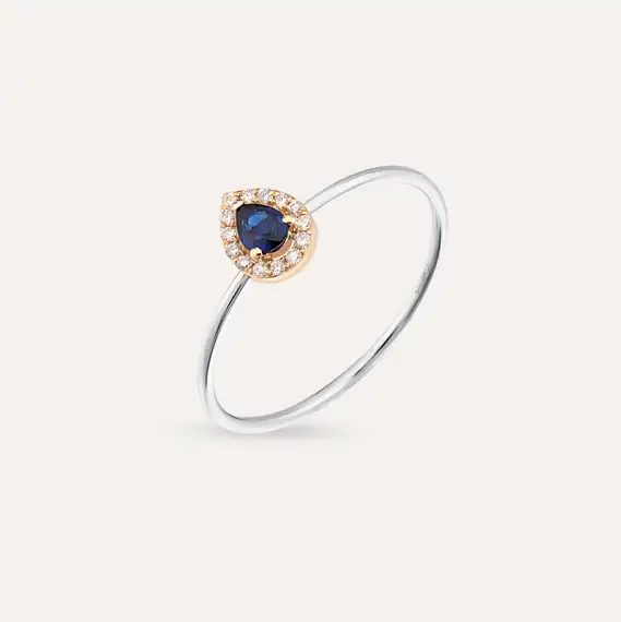 Drop 0.18 CT Sapphire and Diamond Ring - 1