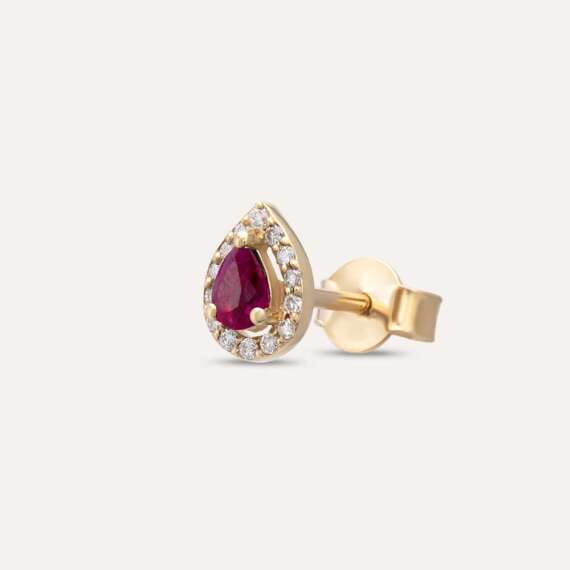 Drop 0.21 CT Damla Kesim Yakut ve Pırlanta Taşlı Tek Küpe - 4