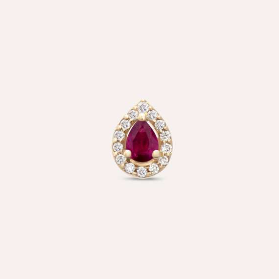 Drop 0.21 CT Pear Cut Ruby and Diamond Single Earring - 1