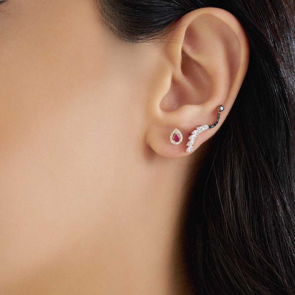 Drop 0.21 CT Pear Cut Ruby and Diamond Single Earring
