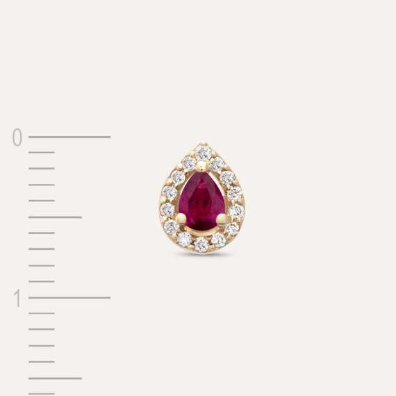 Drop 0.21 CT Pear Cut Ruby and Diamond Single Earring - 3