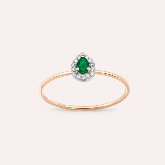 Drop 0.22 CT Emerald and Diamond Ring - 3