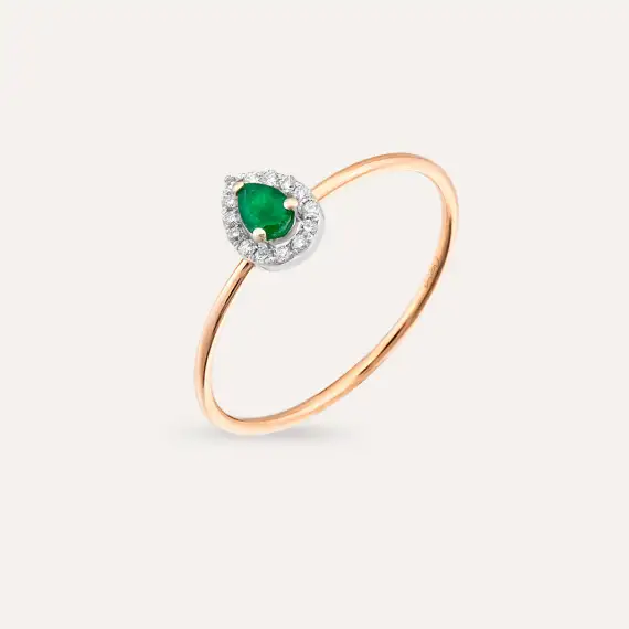 Drop 0.22 CT Emerald and Diamond Ring - 1