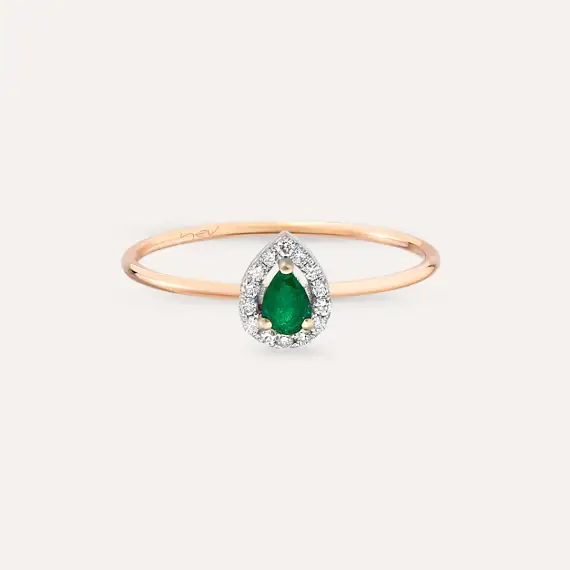 Drop 0.22 CT Emerald and Diamond Ring - 4