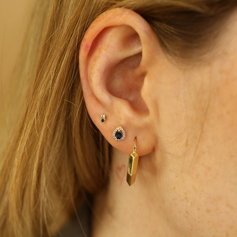 Drop 0.22 CT Pear Cut Sapphire and Diamond Yellow Gold Single Earring - 2